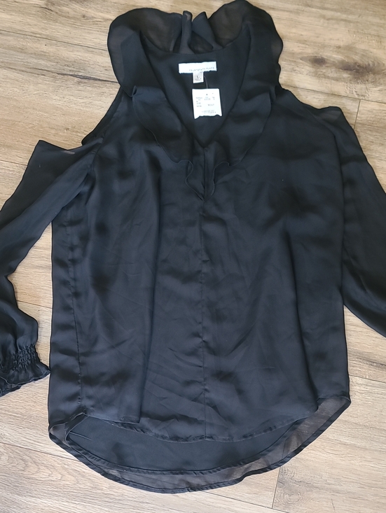 fourteenth place Tops - Fourteenth Place Black Ruffle Cold Shoulder Blouse NWT - L
